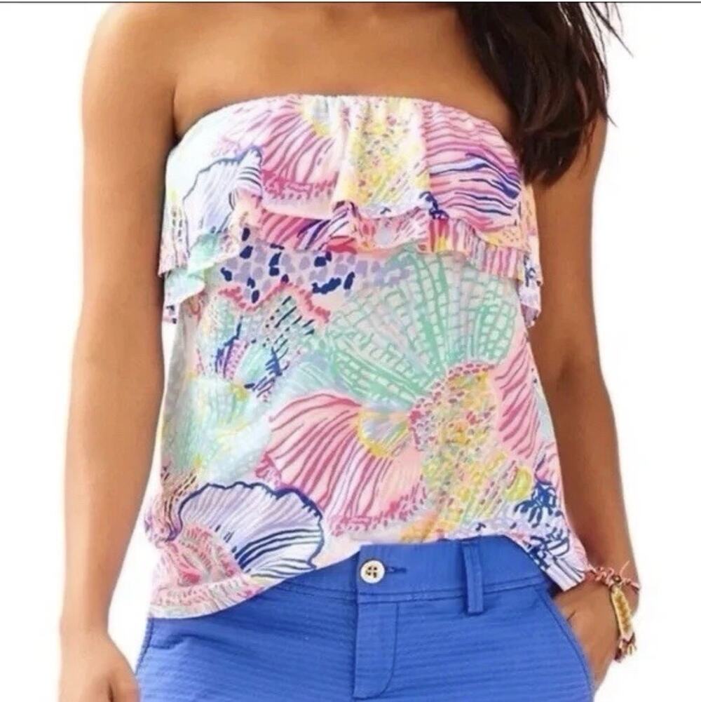 Lilly Pulitzer Rilo Tube Top Roar of the Seas Strapless Blouse M Resortwear